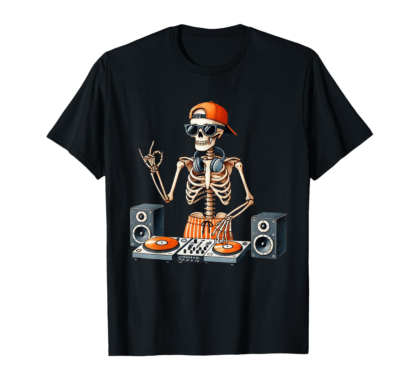 Skeleton DJ Halloween Costume Turntable Music Funny Men Boys T-Shirt