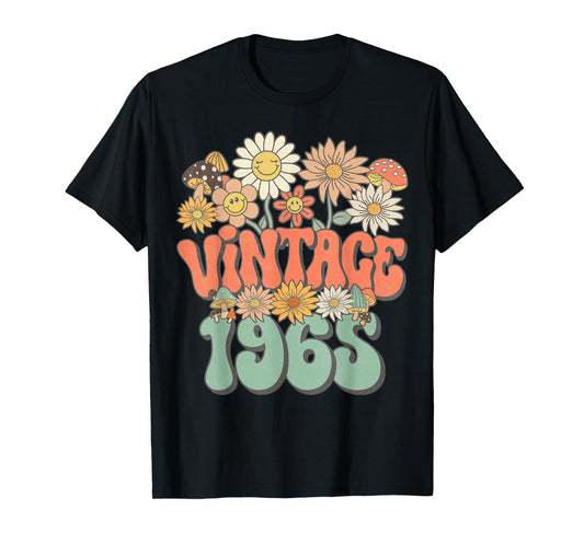 Retro Groovy Vintage 1965 Floral Hippie Daisy 60th Birthday T-Shirt