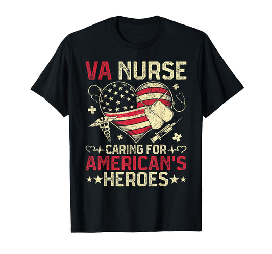 VA Nurse Caring For America's Heroes Veterans Day USA Heart T-Shirt