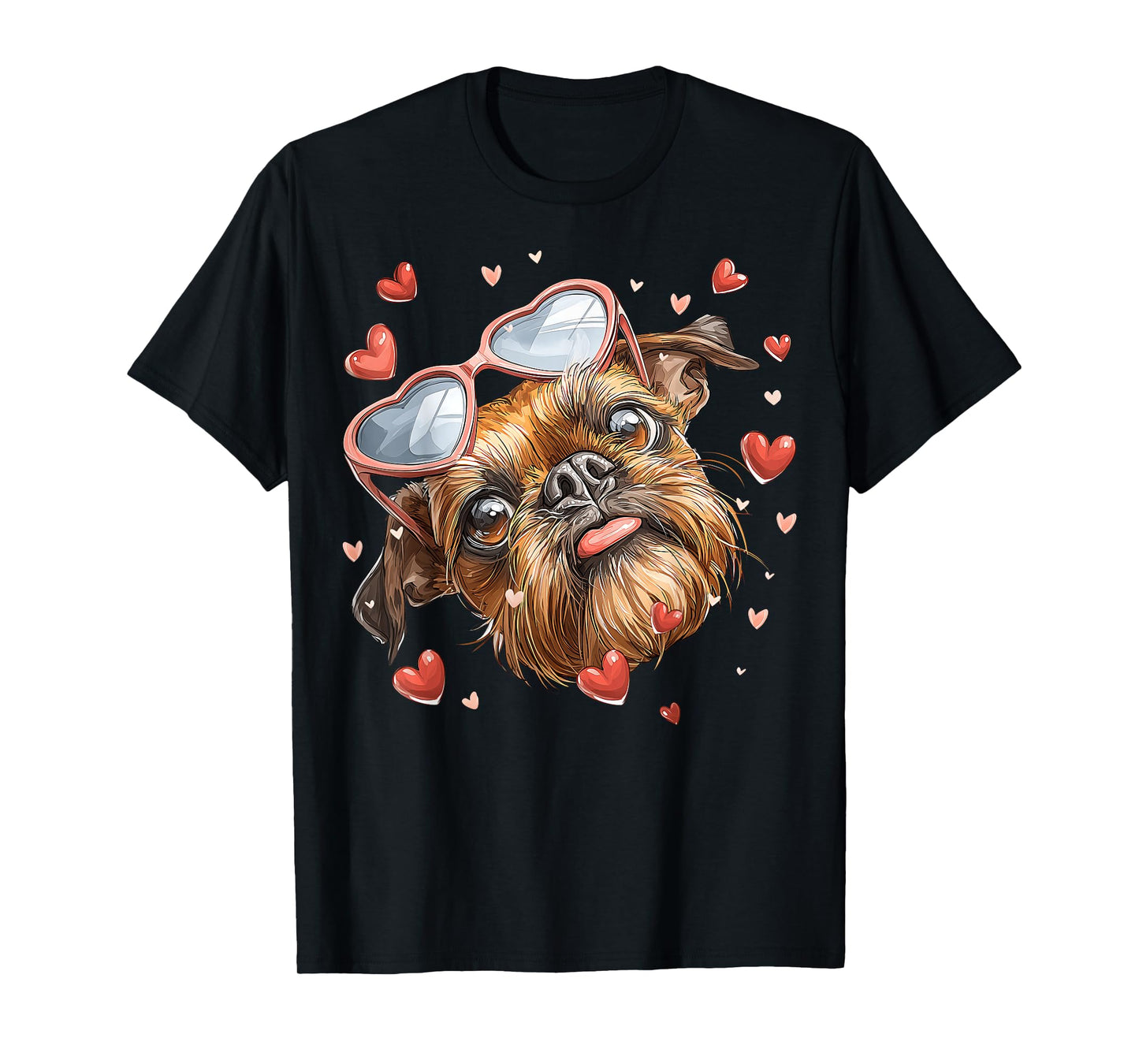 Brussels Griffon Dog Valentine's Day Heart Sunglasses T-Shirt