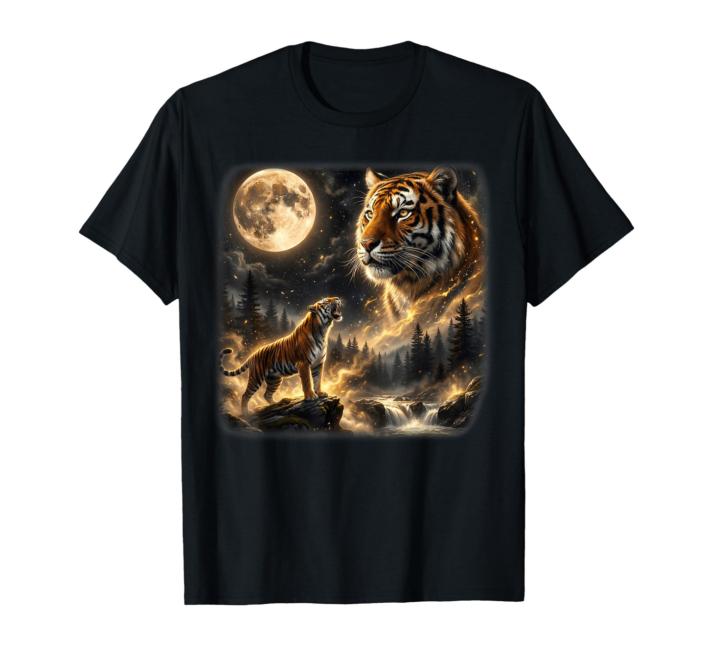 Tiger Howling to The Moon Vintage 90s Retro Cat Animal Lover T-Shirt