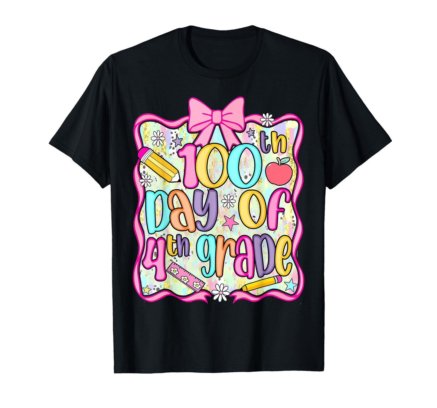100th Day of 4th Grade Preppy 100 Days of School Bow Girls T-Shirt