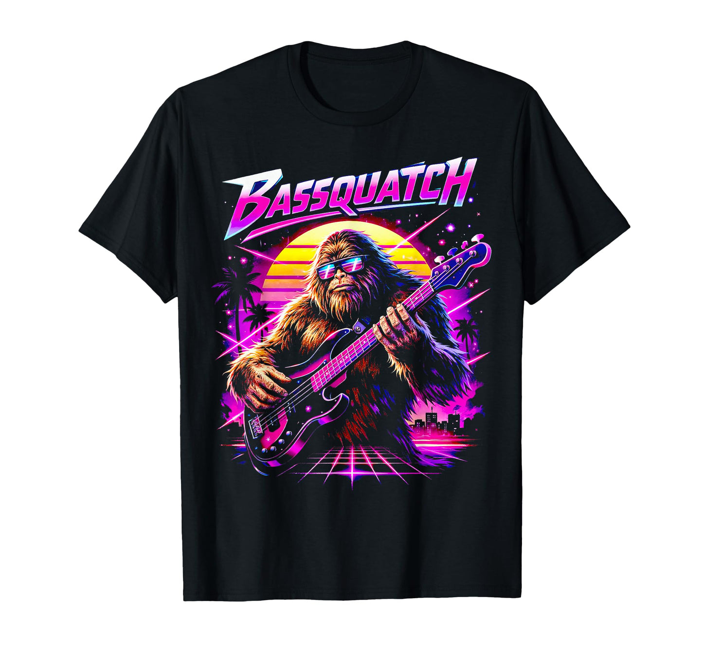 Bassquatch, Synthwave Bigfoot Bass Guitar Sasquatch T-Shirt