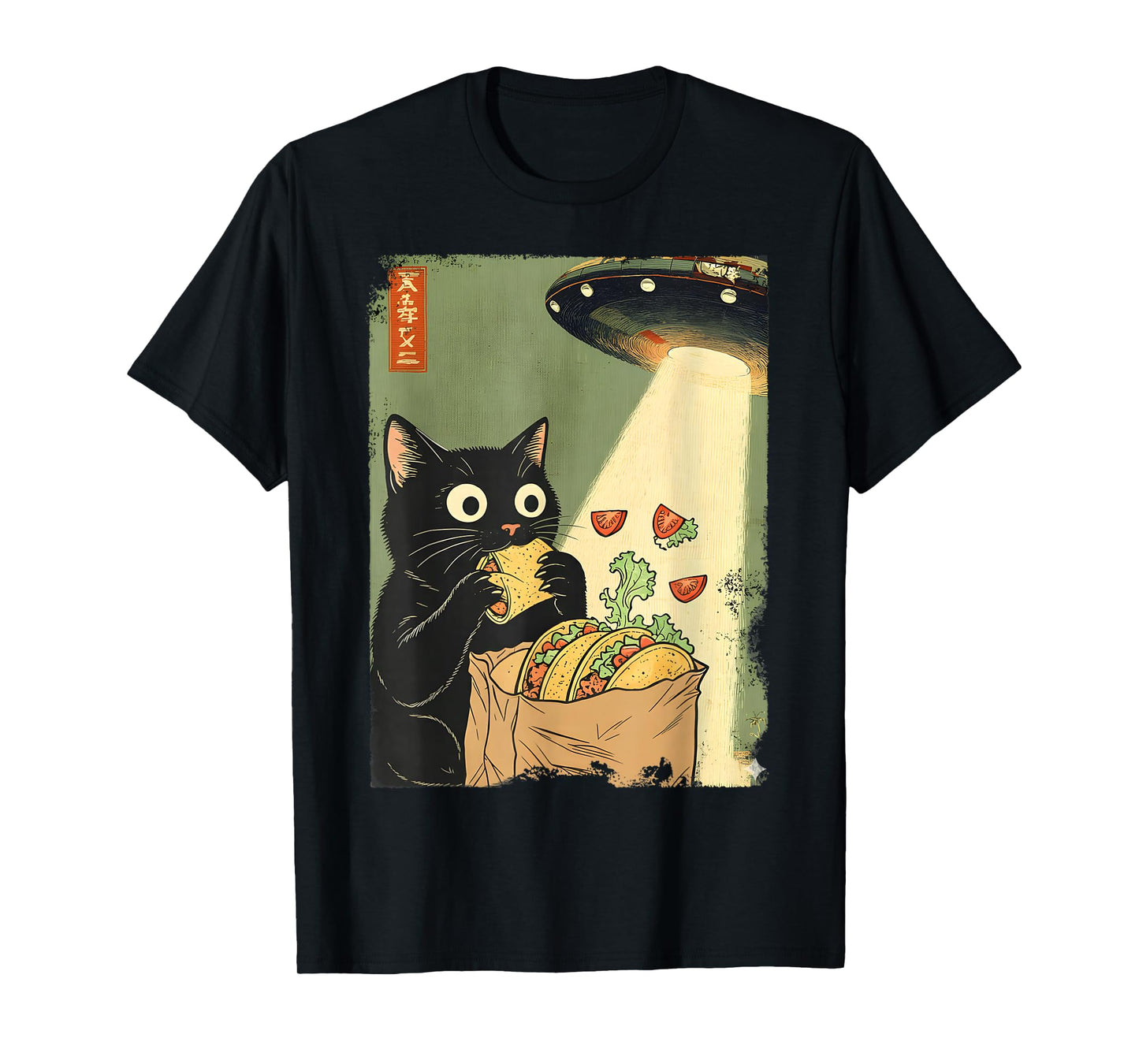 Funny Cat Tacos UFO Japanese Anime for Men Women Teens Kids T-Shirt