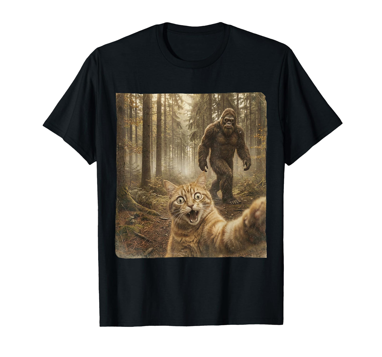 Funny Cat Selfie Sasquatch Bigfoot Humor Graphic Cat Lover T-Shirt