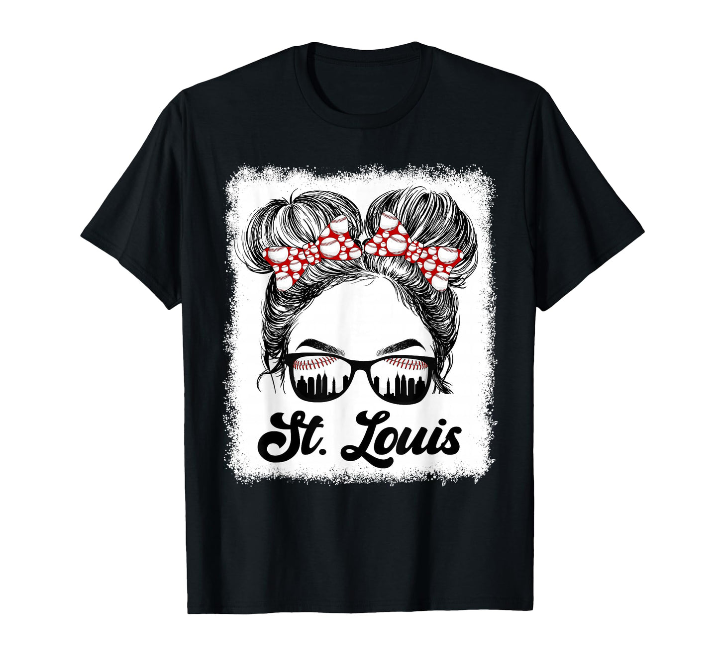 St. Louis Retro Baseball Love Messy Bun Girl Met At Game Day T-Shirt