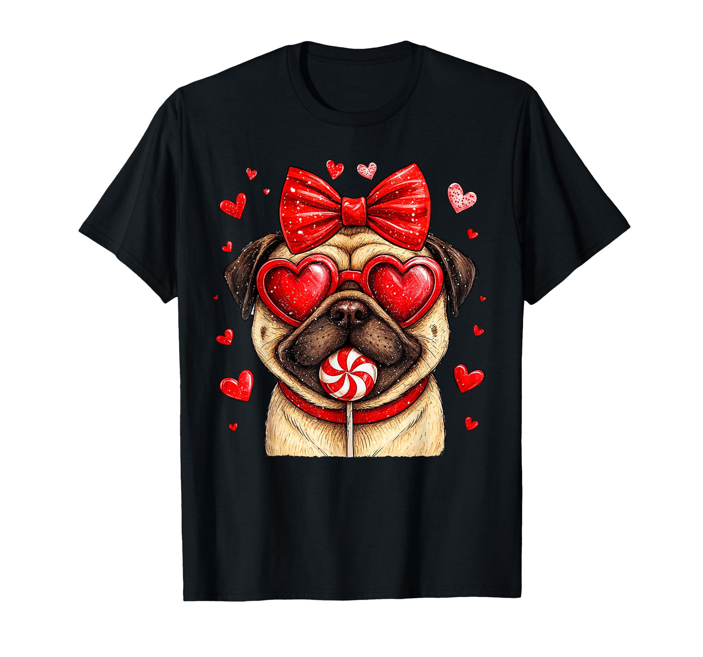 Cute Pug Valentine Heart Candy Valentines Day Girls Kids T-Shirt