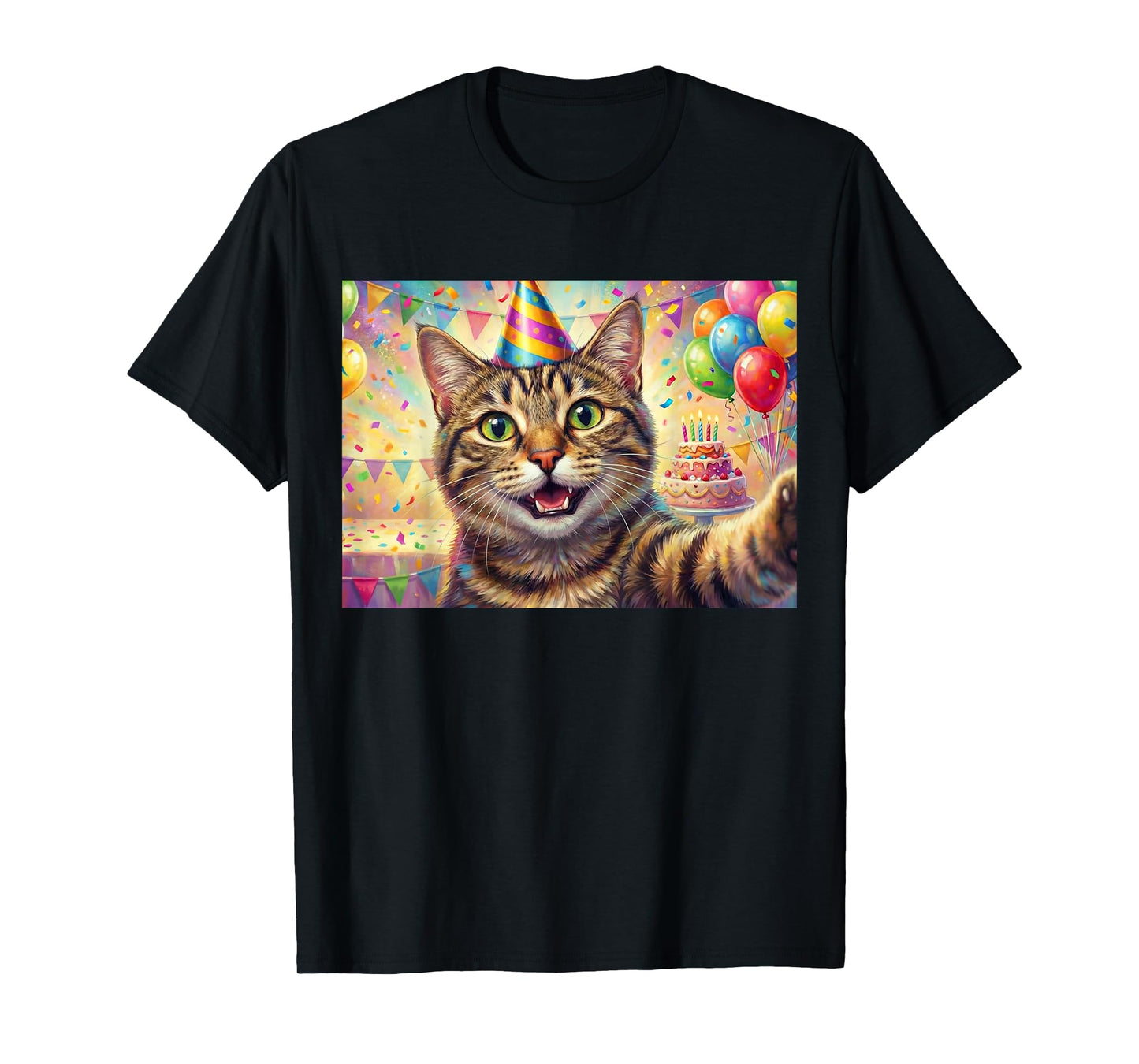 Cat Birthday Party Selfie Men Women Kids T-Shirt