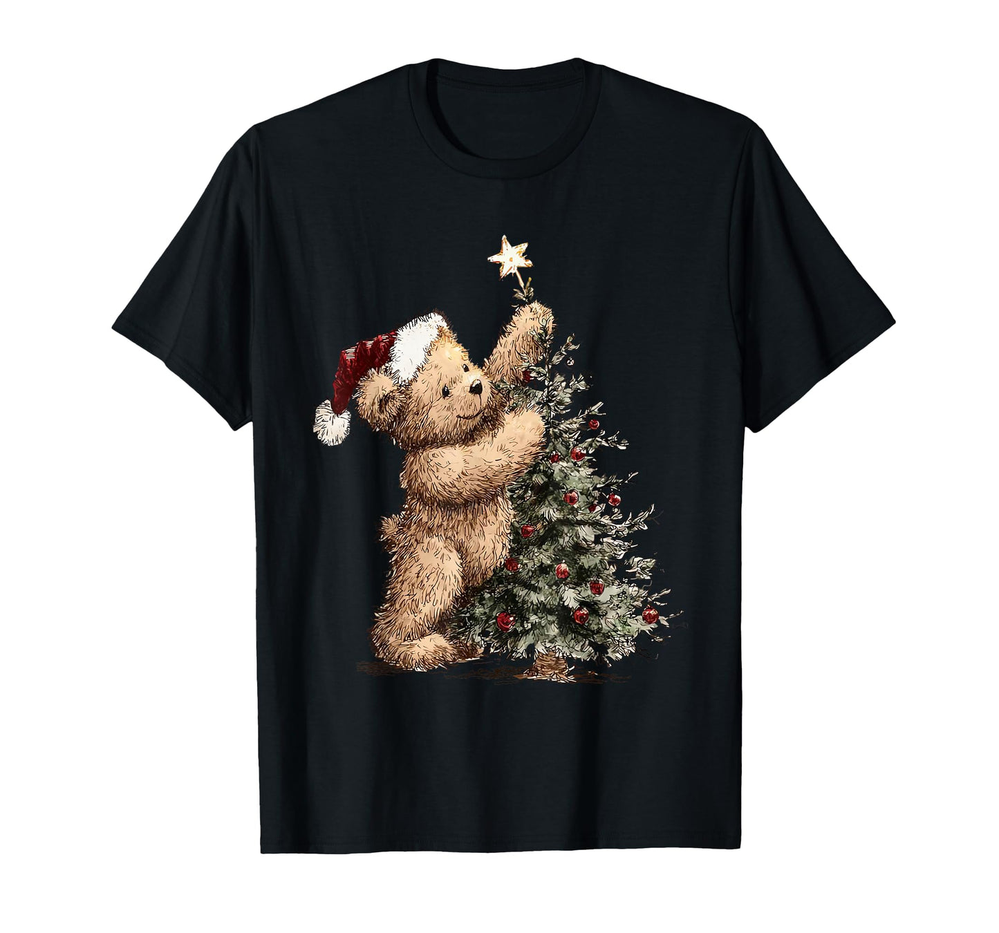 Cute Vintage Christmas Tree and Teddy Bear Santa Holiday T-Shirt