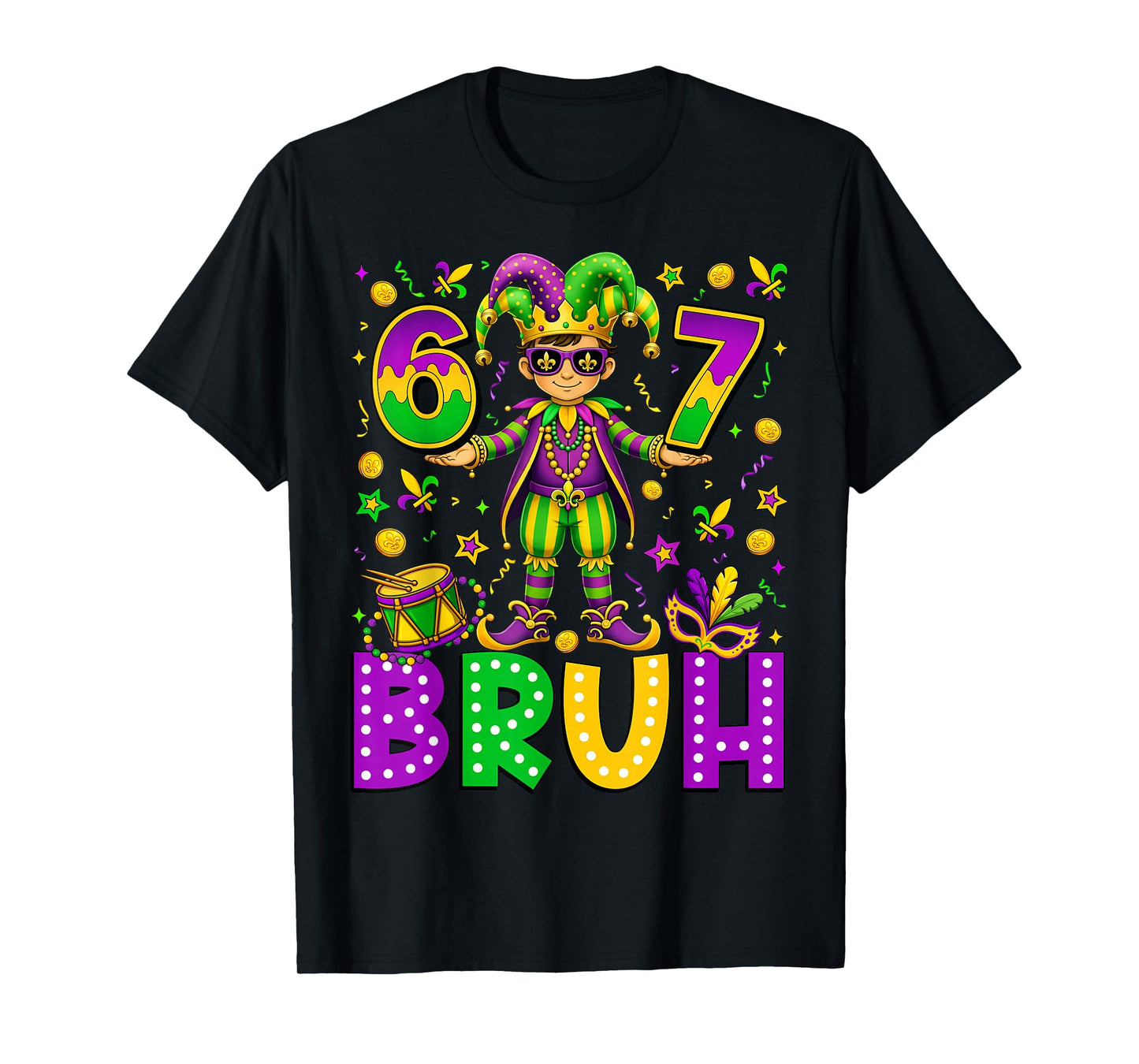 Mardi Gras Six Seven Bruh Funny Meme 6 7 Carnival Boy Kids T-Shirt