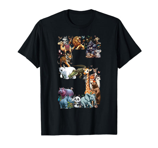 5th Birthday 5 Years Old Zoo Animals Wildlife Safari Jungle T-Shirt