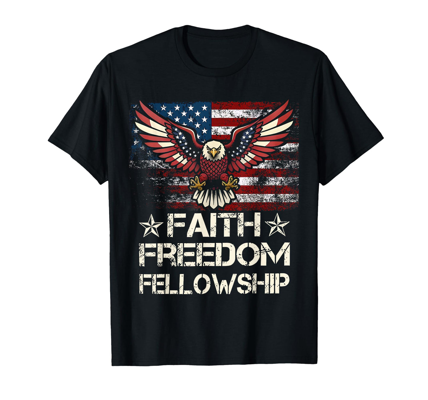 Vintage Faith Freedom Fellowship Patriotic Eagle Flag USA T-Shirt