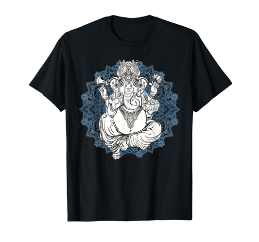 Hindu Elephant God Ganesha Tshirt - Oriental India Henna Tee T-Shirt