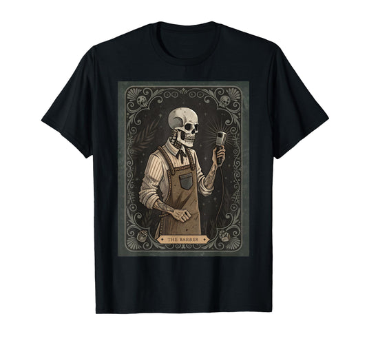The Barber Tarot Card Gothic Skeleton Haircut Shop Halloween T-Shirt
