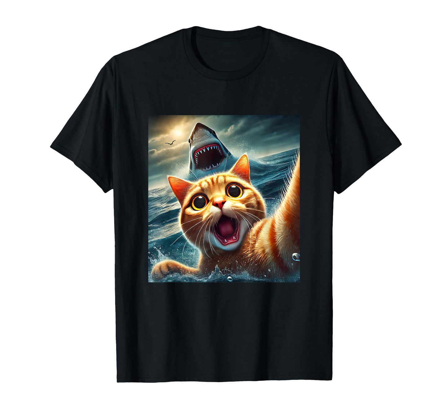 Cat Selfie With Shark Funny T-Shirt