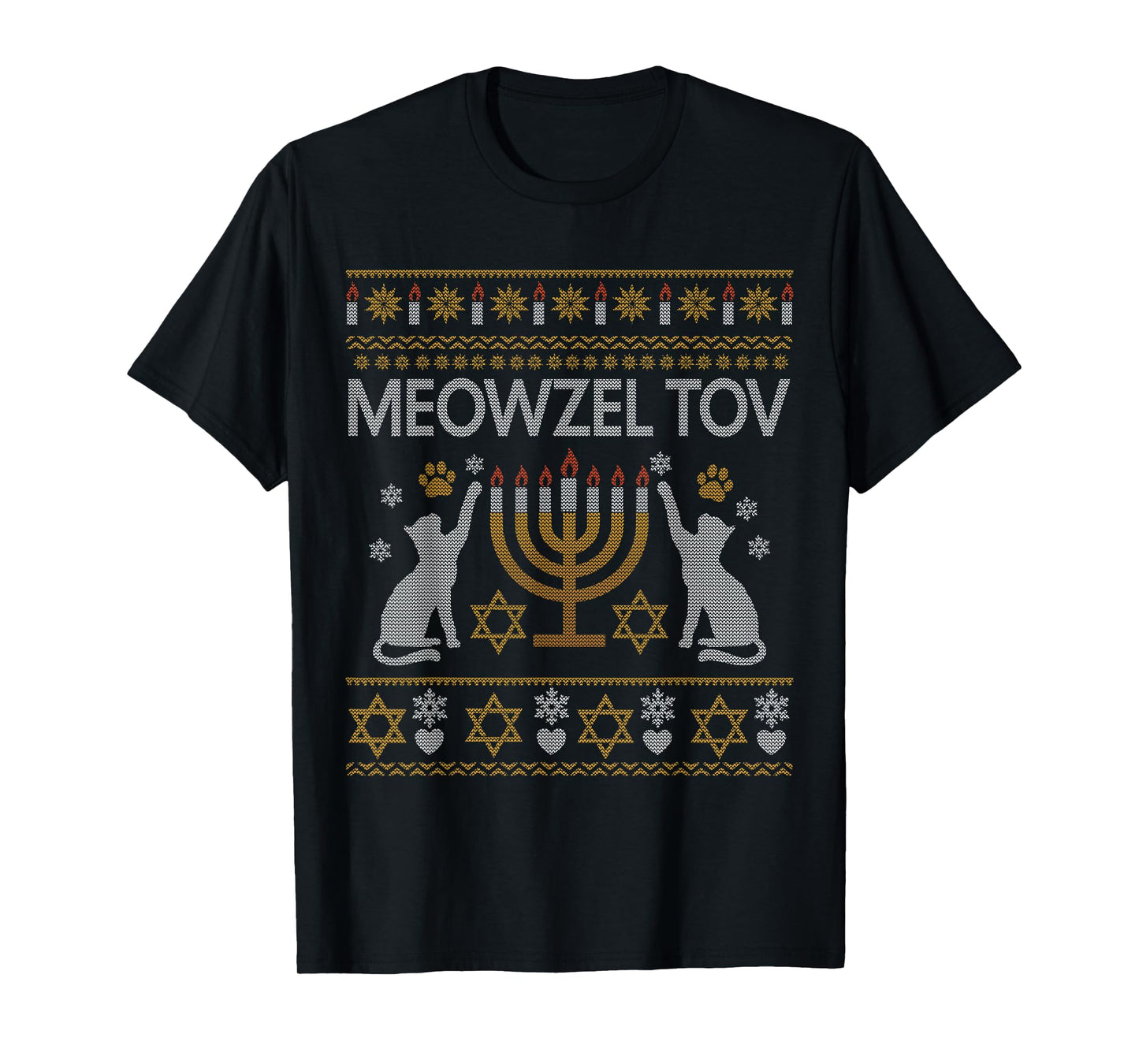 Meowzel Tov Mazel Tov Cat Happy Hanukkah Ugly Christmas T-Shirt