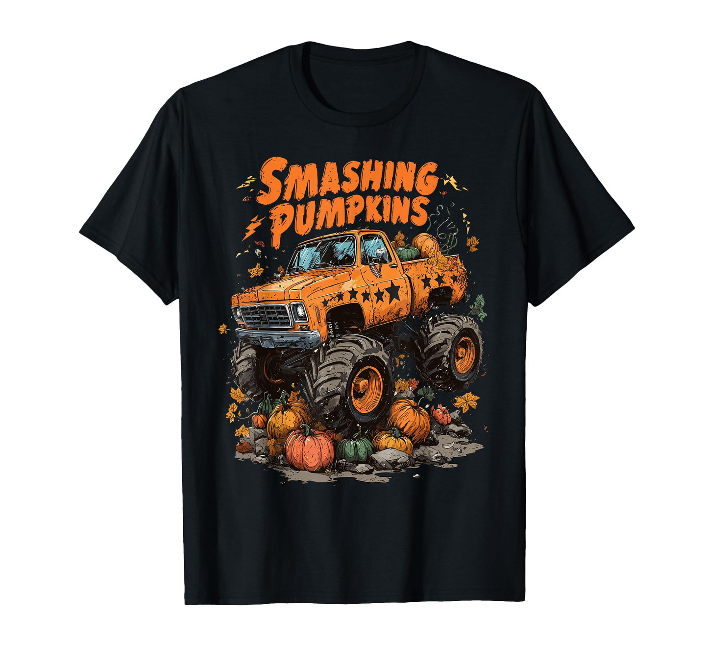 Retro Funny Monster Truck Smashing Pumpkin Boys Halloween T-Shirt