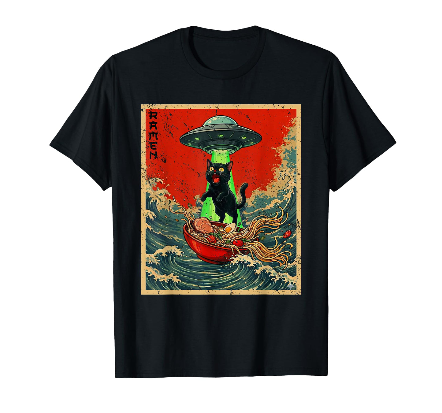 Cat Ramen UFO Japanese Anime Graphic Tees Men Women Teens T-Shirt