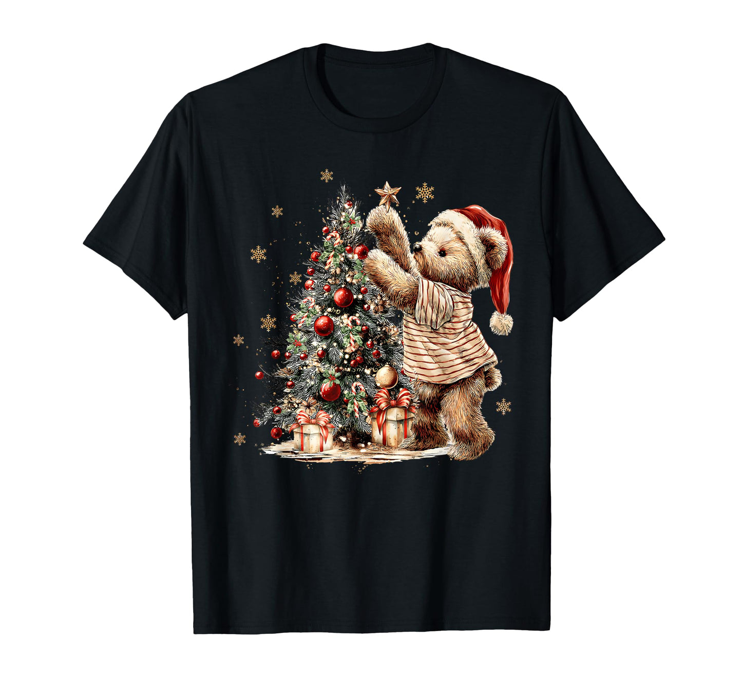 Retro Vintage Christmas Tree and Teddy Bear Holiday Season T-Shirt