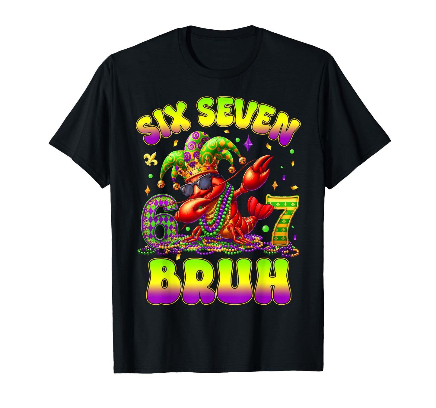 Six Seven Mardi Gras 67 Crawfish Beads Carnival Boy Kids 6 7 T-Shirt