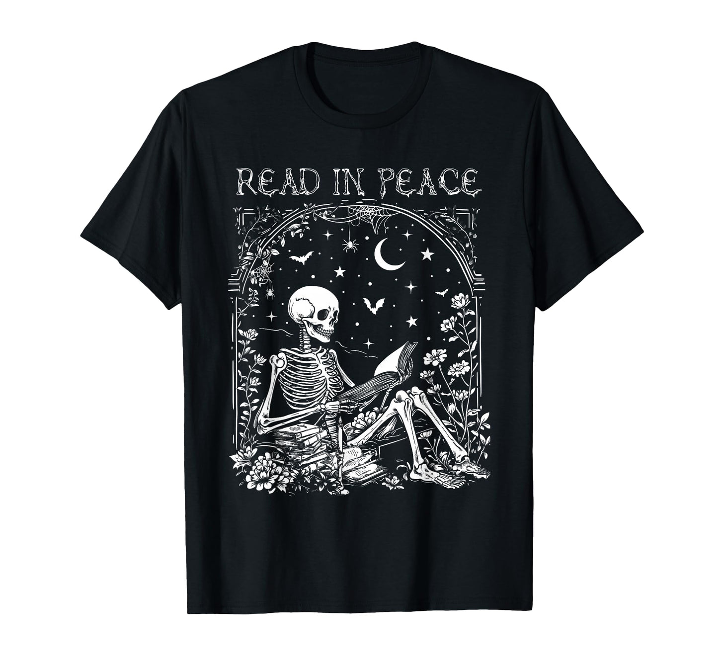 Read In Peace Skeleton Reading Teacher Spooky Halloween T-Shirt