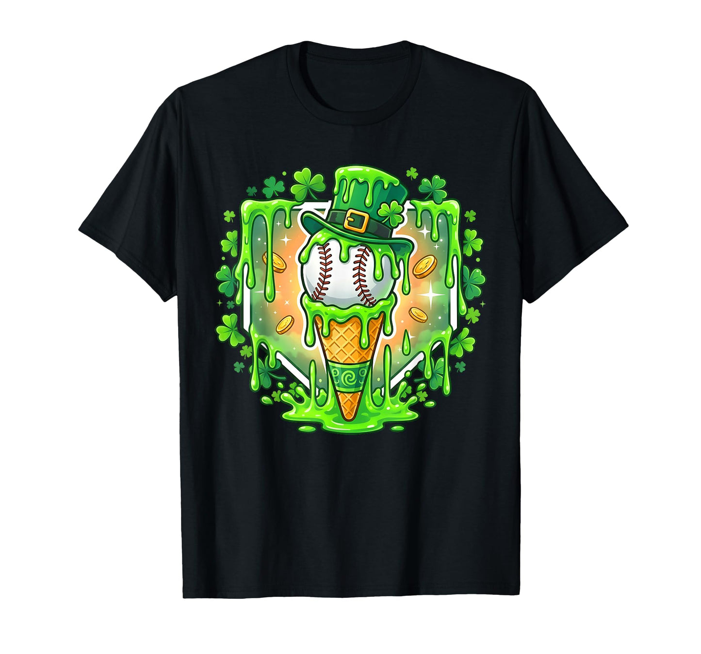 St Patrick Day Baseball Drip Ice Cream Baseball Home Plate T-Shirt