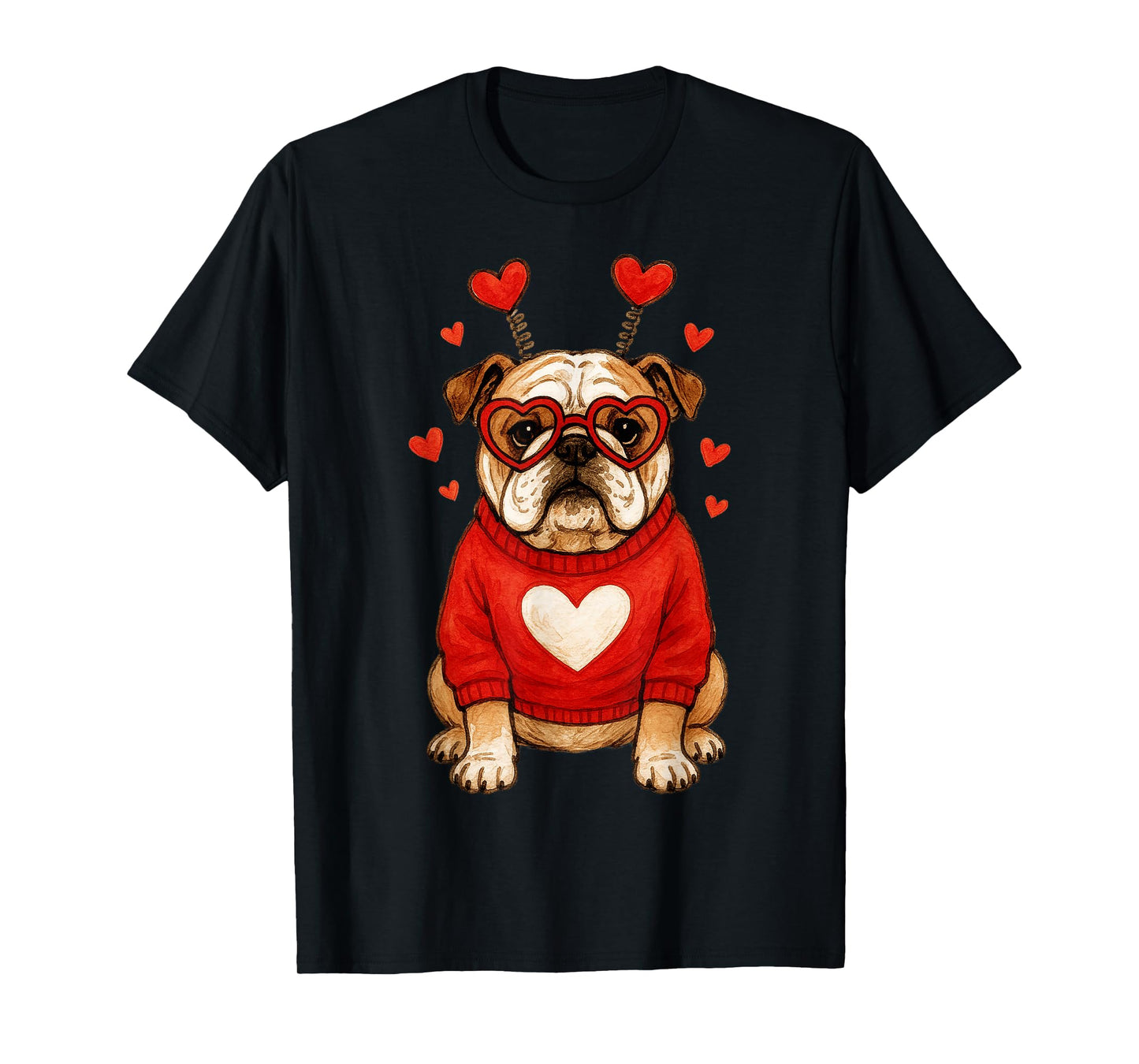 English Bulldog Dog Valentines Day Hearts Dog in Sweater Mom T-Shirt