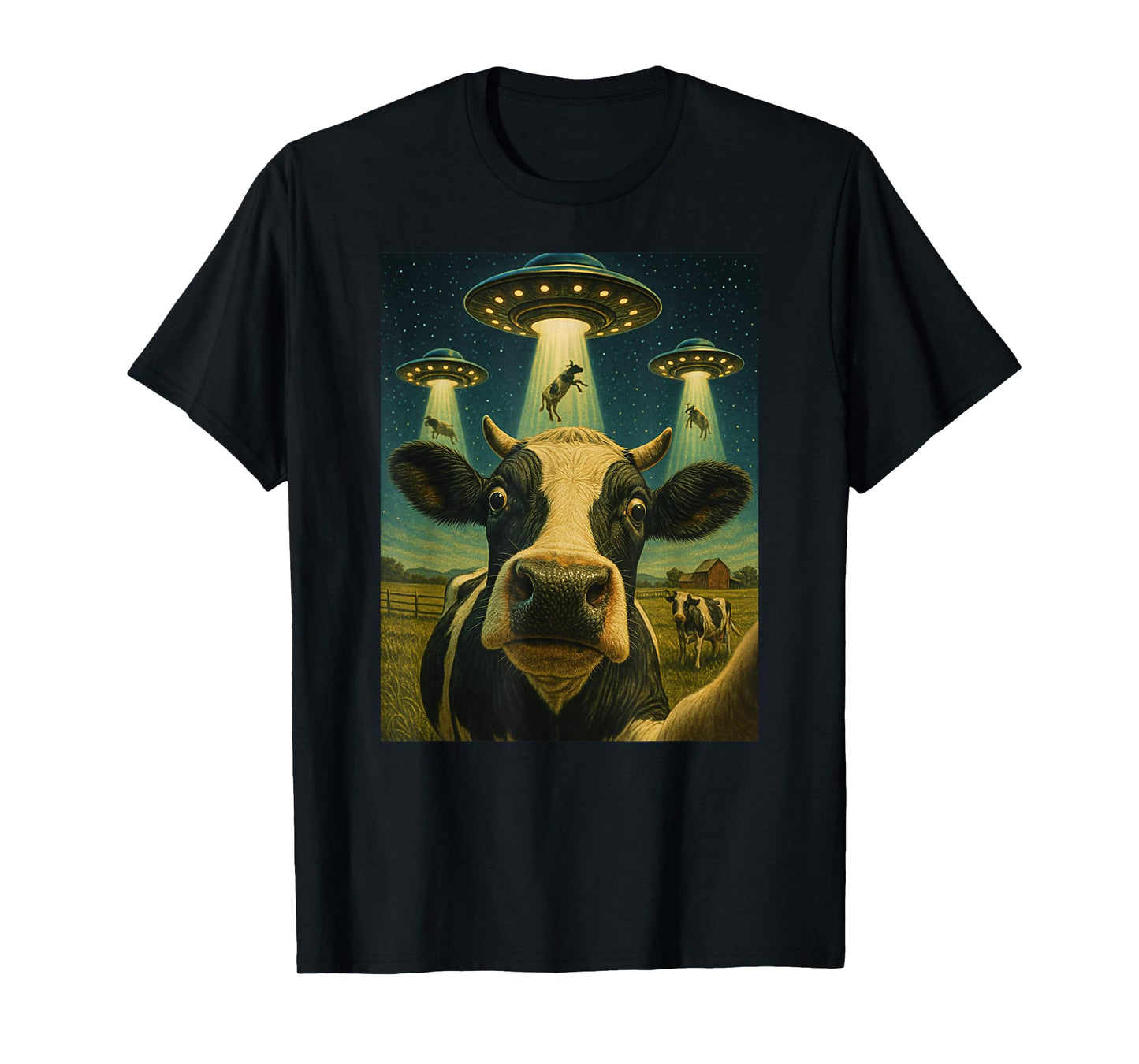 Funny Cow Farm Alien Selfie UFO Zoo Boys Girls Kids T-Shirt