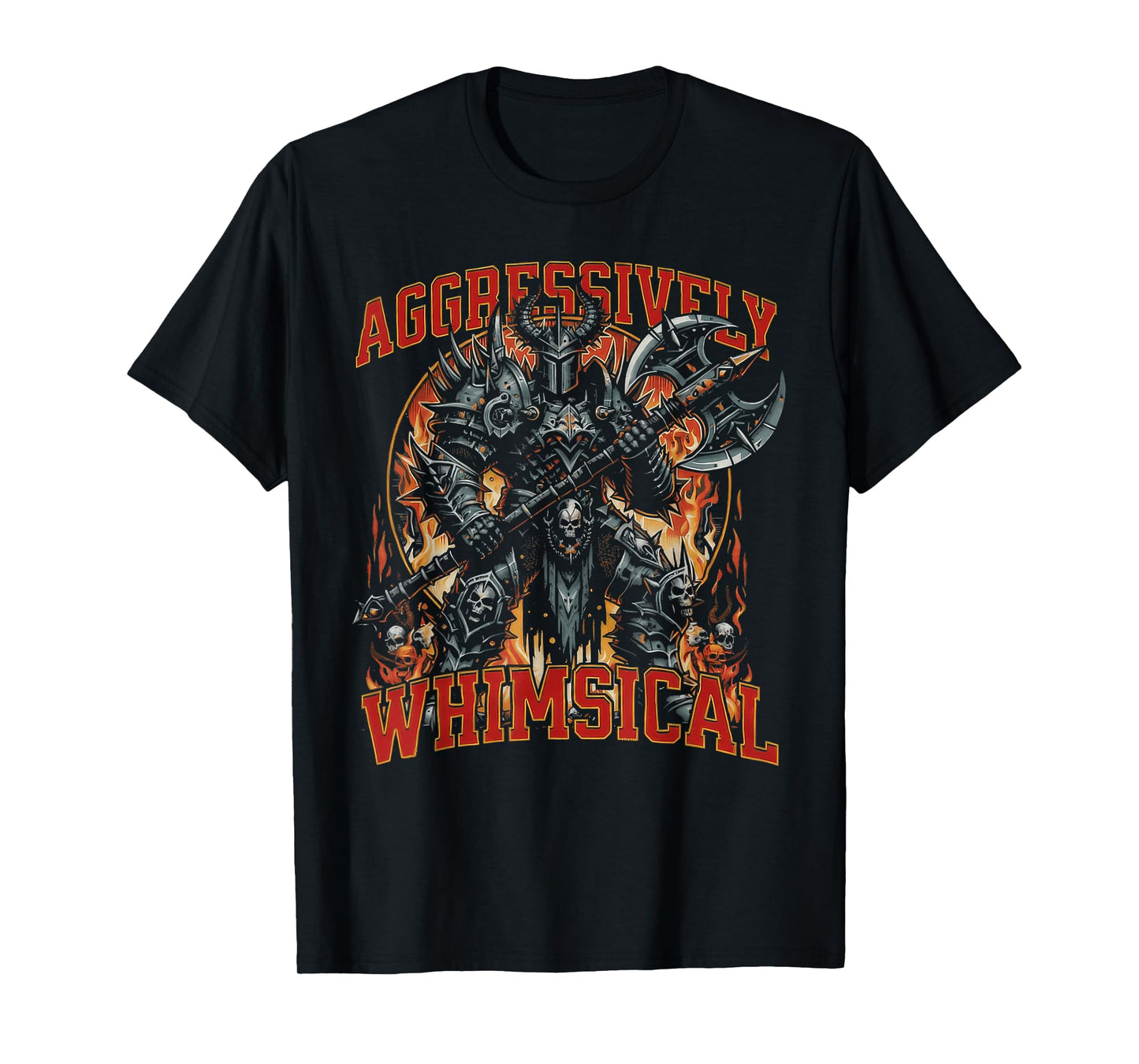 Aggressively Whimsical Dark Fantasy Warrior Battle Design T-Shirt