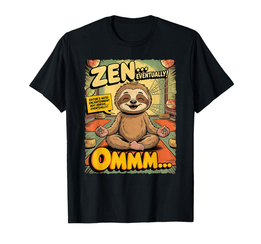 Vintage Sloth Yoga Funny Retro Comic Meditation Zen Lotus T-Shirt