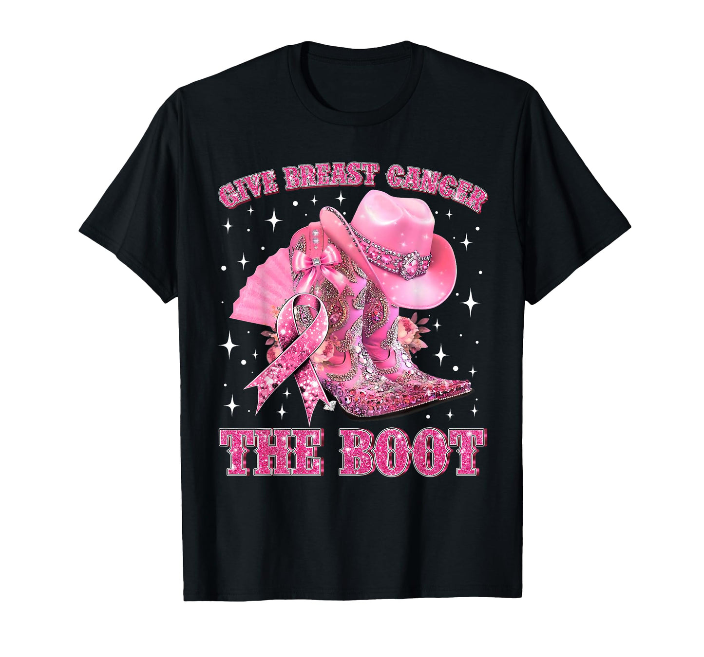 Cowgirl Western Give Breast Cancer The Boot Pink Ribbon T-Shirt