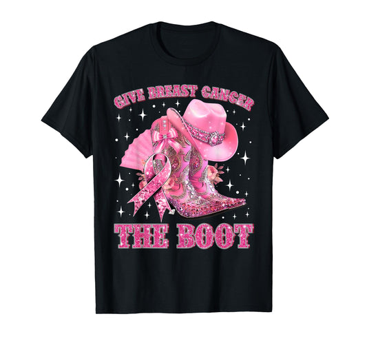 Cowgirl Western Give Breast Cancer The Boot Pink Ribbon T-Shirt