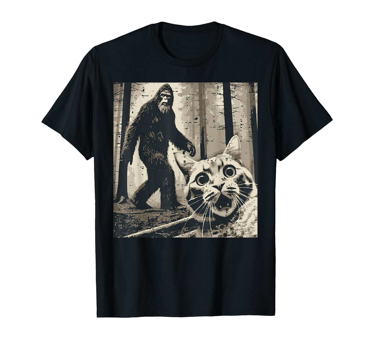 Bigfoot Sasquatch Cat Selfie Funny Meme Kitty Men Women Kids T-Shirt