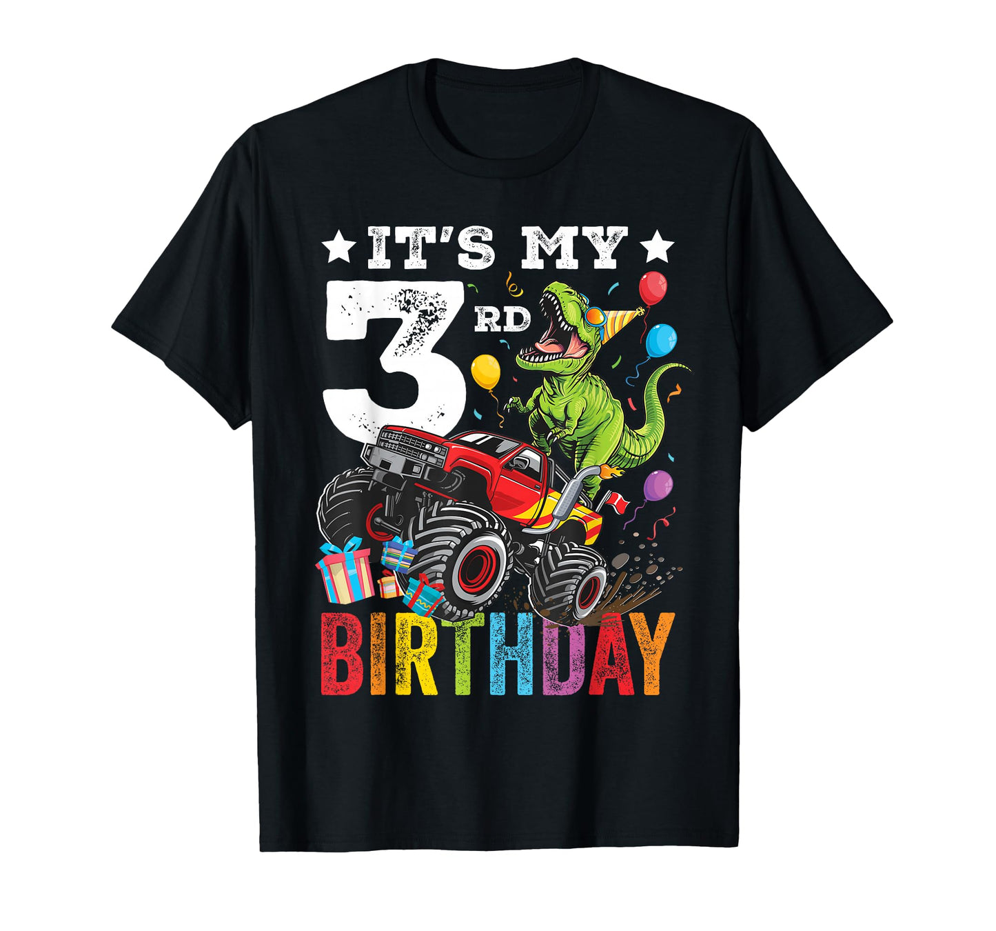 Three 3rd Birthday Dinosaur Monster Truck T-Shirt