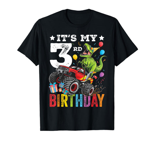 Three 3rd Birthday Dinosaur Monster Truck T-Shirt