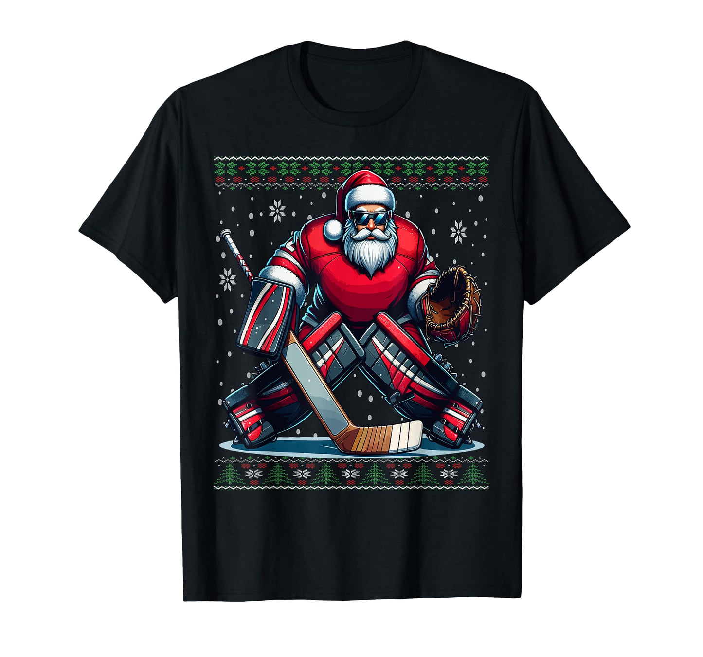 Christmas Santa Hockey Goalie Ugly Christmas Sweater T-Shirt