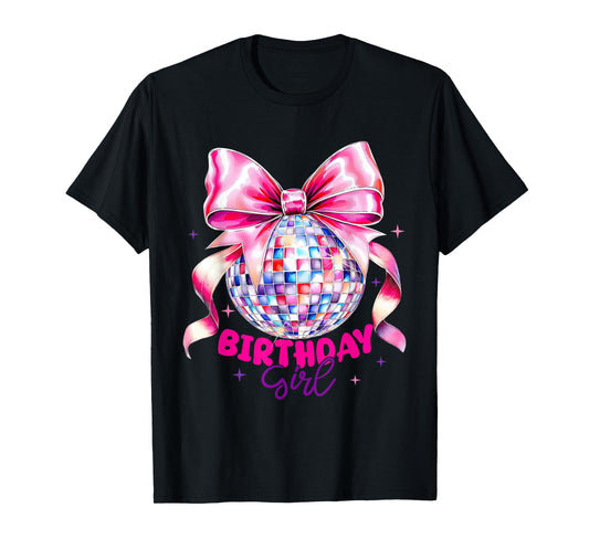 Coquette Bow 1st 2nd 3rd 4th 5th Birthday Girls Disco Ball T-Shirt
