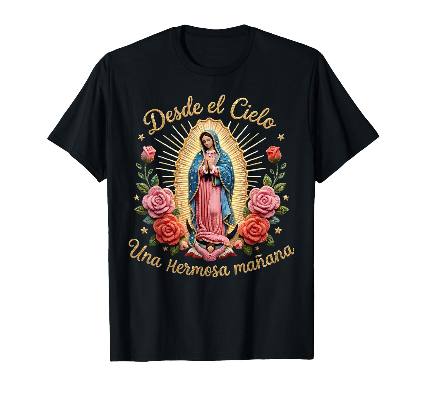 Our Lady Virgen De Guadalupe Saint Virgin Mary Pink Roses T-Shirt