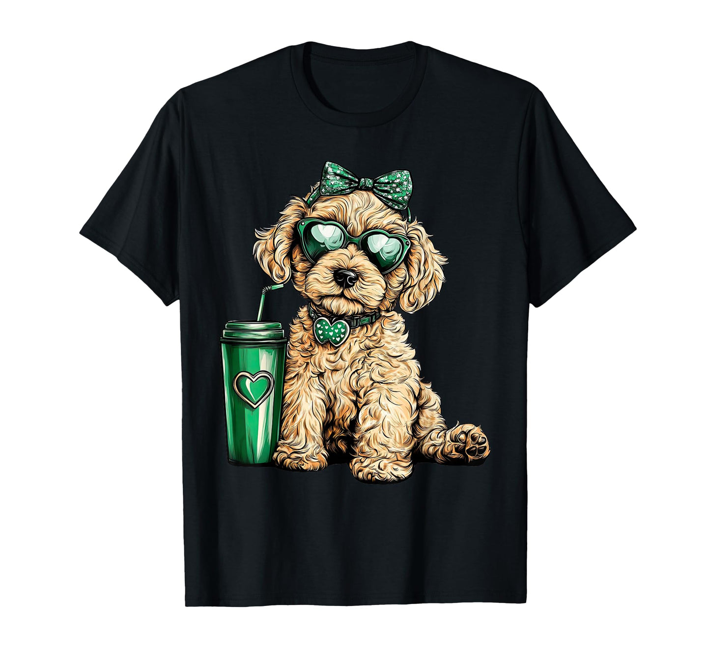 St Patricks Day Golden Doodle Sunglasses Coffee Irish Dog T-Shirt