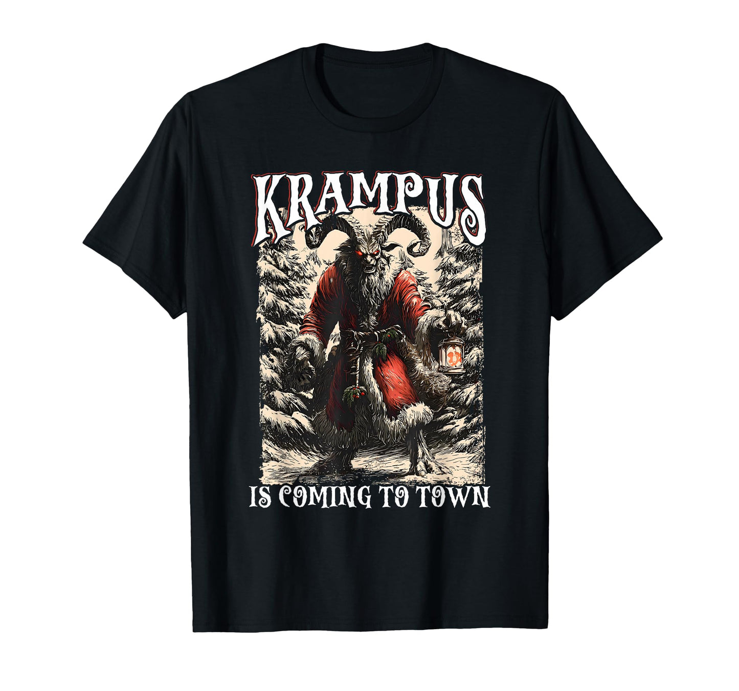 Retro Creepmas Krampus is Coming to Town Dark Humor Xmas T-Shirt