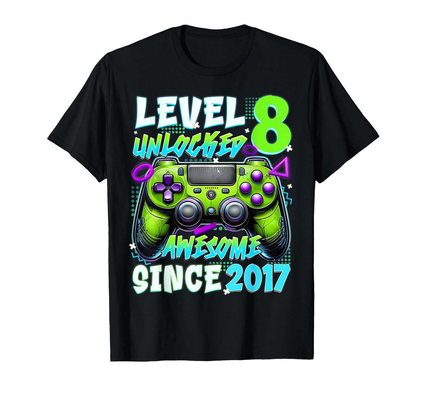 8th Birthday Video Game Level 8 Unlocked Awesome Since 2017 T-Shirt