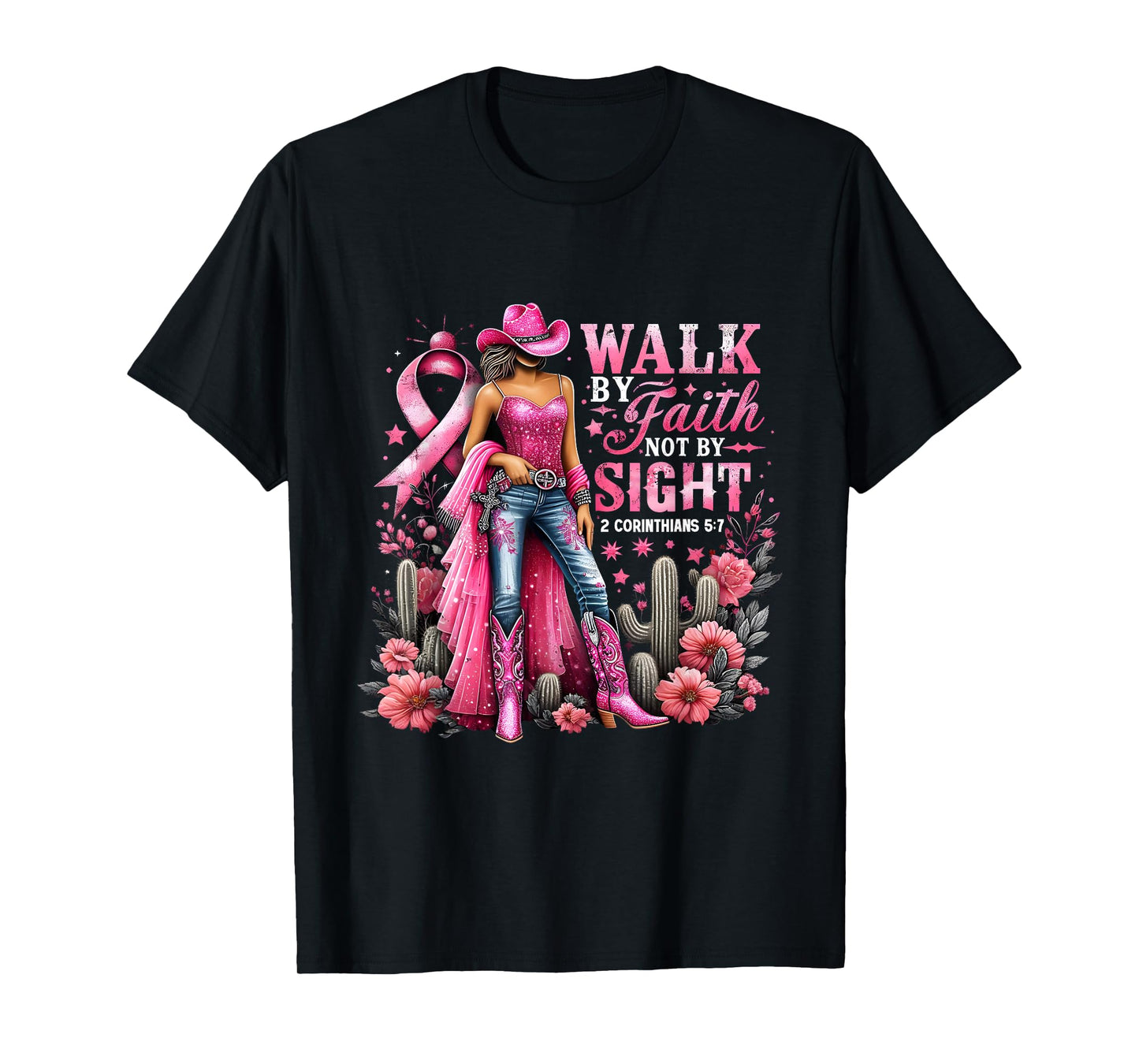 Walk by Faith Breast Cancer Awareness Cowgirl T-Shirt