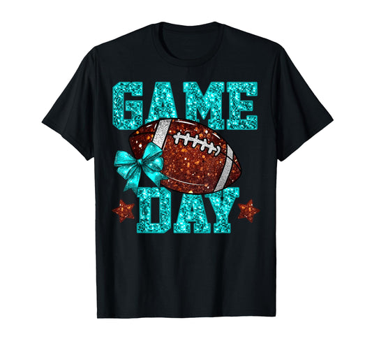 Game Day Football Teal Coquette Bow Team Spirit Touchdown T-Shirt