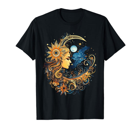 mystic sun and moon woman mystical flowers aesthetic T-Shirt