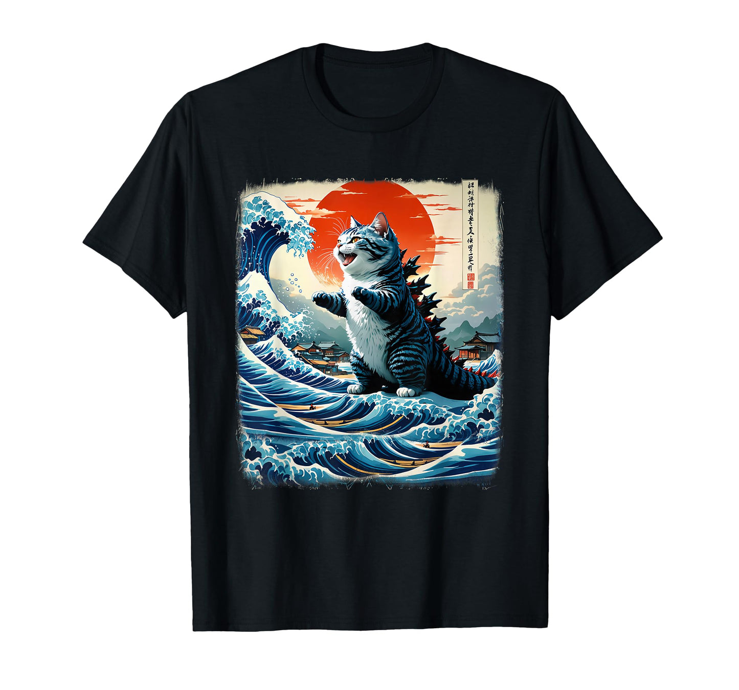 Catzilla Cat Japanese Art Funny Adventure 0HOKEN T-Shirt