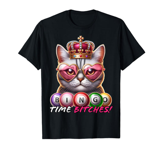 Funny Bingo Gifts for Women Men Bingo Time Bitches Black Cartoon Graphic Modern T-Shirt