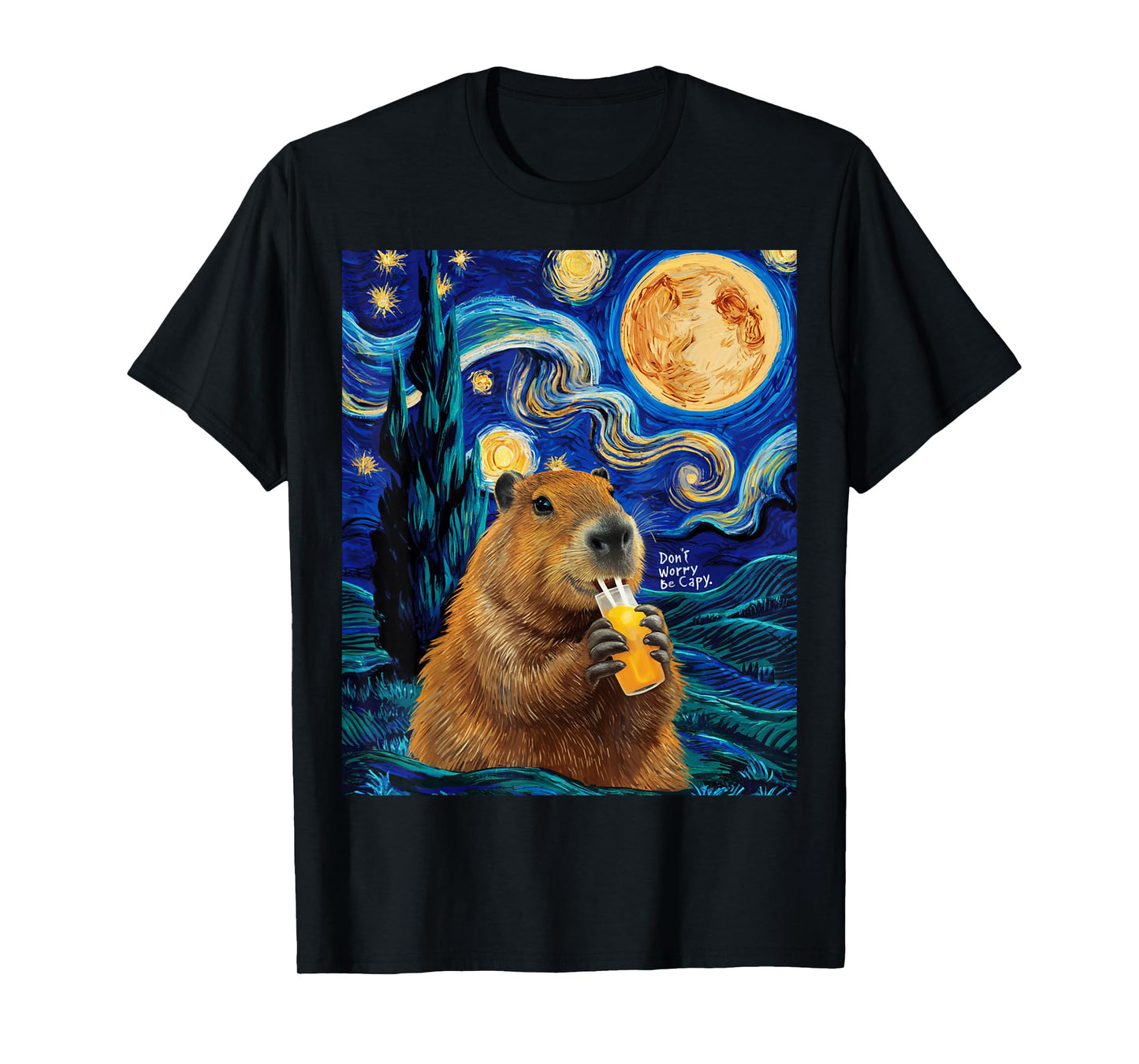 Capybara In Van Gogh Starry Night Don't Worry Be Capy Cappy T-Shirt
