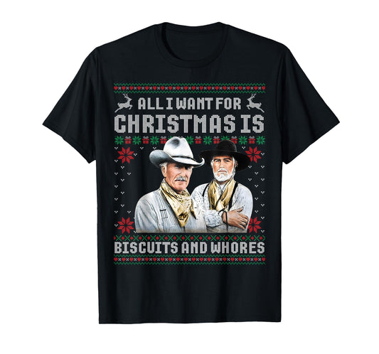 Western Cowboys Biscuits and Whores Christmas Quote Retro T-Shirt