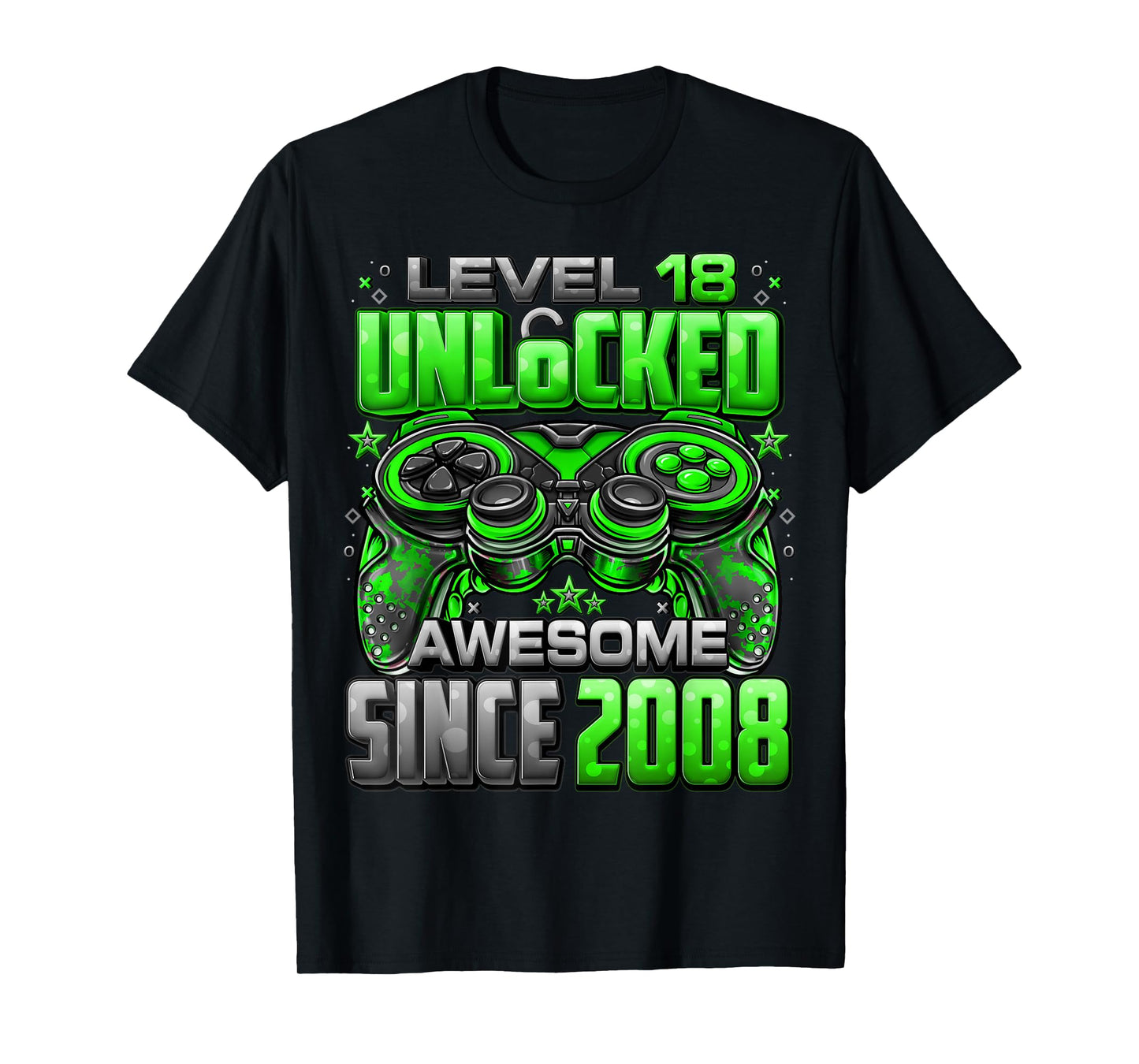 Level 18 Unlocked Awesome Since 2008 18th Birthday Gaming T-Shirt