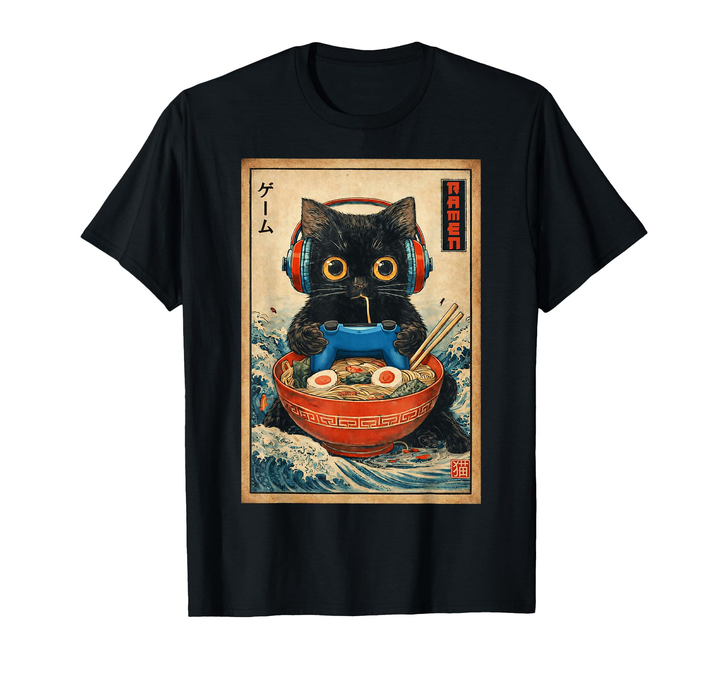 Cat Ramen Japanese Funny Graphic Tees Kawaii Cat Anime Gifts T-Shirt